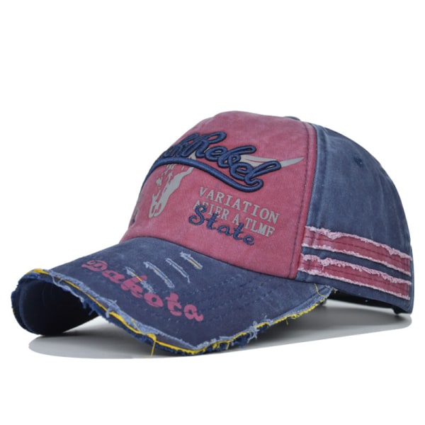 Bullhead Baseball Cap Tvättad Baseball Cap Män och Kvinnor Broken Edge Retro Peaked Cap Stitching Bokstäver Hatt Cb203w3NavyBlue2 Adjustable