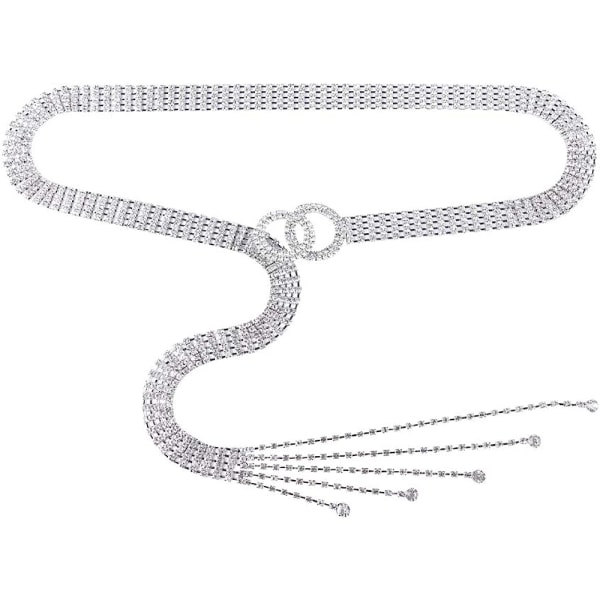 Dam Kristall Rhinestone midjeband Bälte Sparkle Chain med Silver 0,7"*43,3"