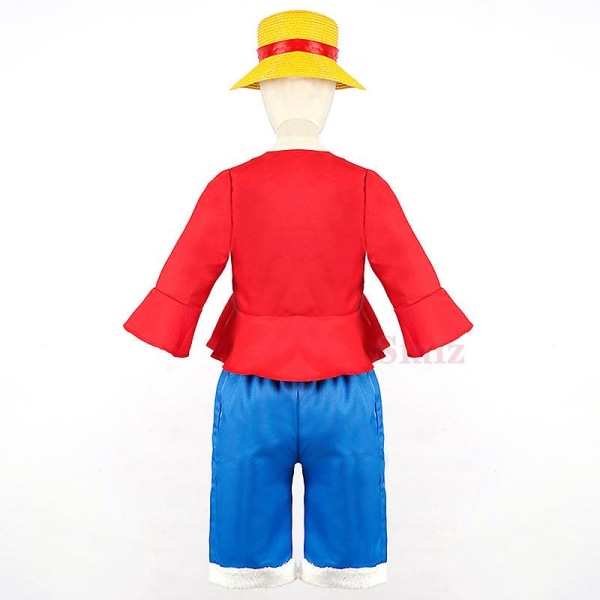 Caraele Anime Luffy Cosplay Kostym Kappa Byxor Hatt Cosplay et hat S