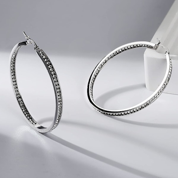 Rostfritt stål Hoop örhängen för kvinnor Zirconia Huggie Large Hoop örhängen Hängande Hypoallergena 40 Mm 50 Mm, ingen ädelsten. gold 40 mm