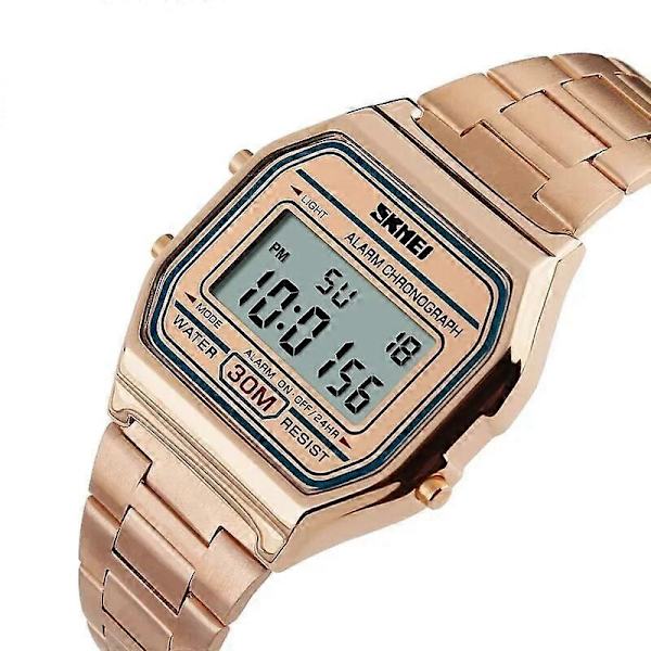 Skmei Mode Herr Rostfritt Stål Armband LED Display Klockor 3Bar Vattentät Digital Klocka Reloj Hombre För Vardaglig Sport 1123 Rose Gold