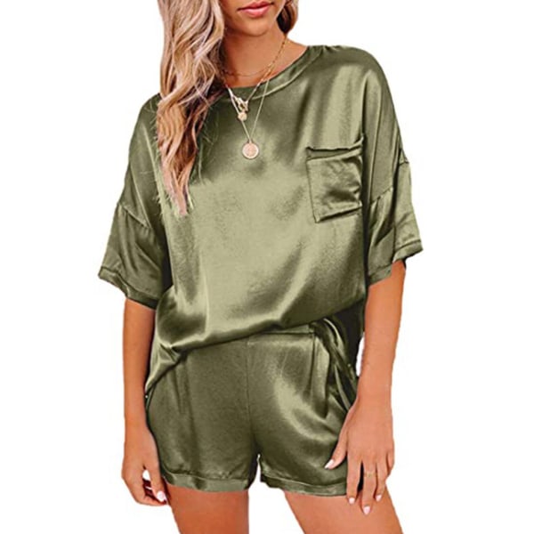 2st Kvinnor Pyjamas Set Kortärmad Summer Sleepwear Army Green XL