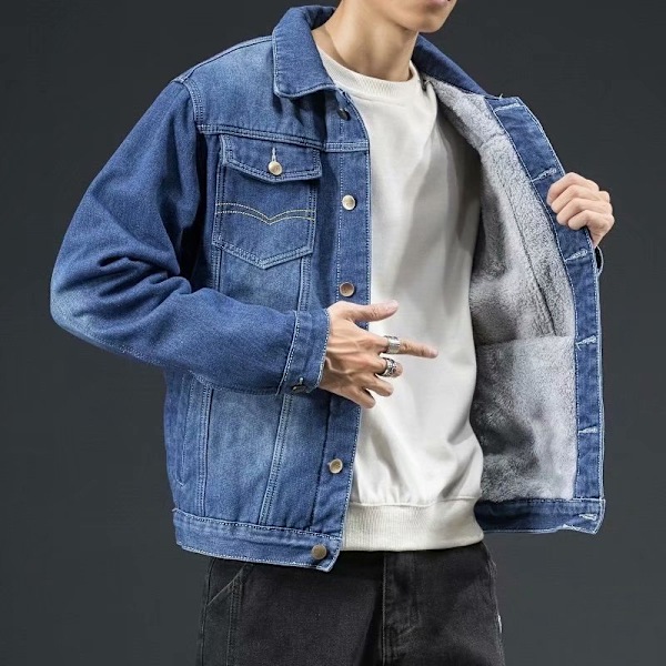 Vinterns plysch tjocka denimjacka för herrmode, mångsidiga herrkläder, lös oversized varm arbetsjacka, trendig wathet L