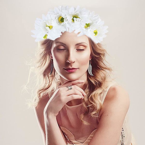 2-pack solroskrans Boho krans solroshårband blommigt håraccessoar (regnbåge) White*Orange