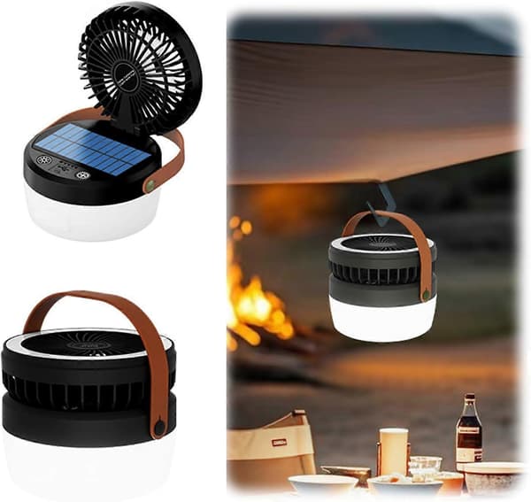 3-i-1 Campinglanterne med Vifte Solcellevifte Campinglampe Powerbank
