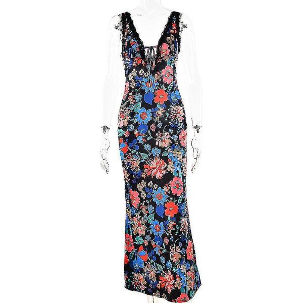 Printed Slip Off-the-back V-ringad Maxiklänning S s