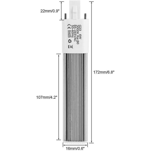 6W 2-stifts kompaktrörslysrör, g23/gx23 horisontell rörbas, 3000k (varmvit G23)