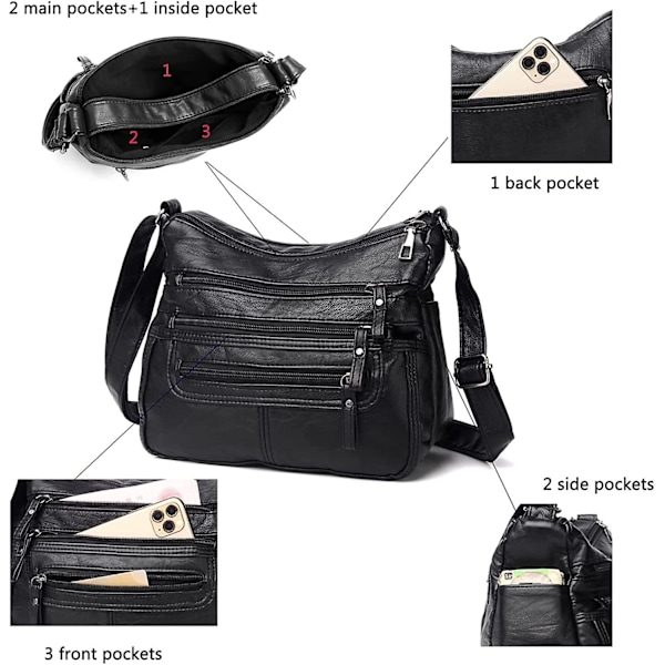 Kvinnor Liten Messenger Bag Pu Läder Axelplånbok Handväska Dam Crossover Lätt Meser Multi Pocket