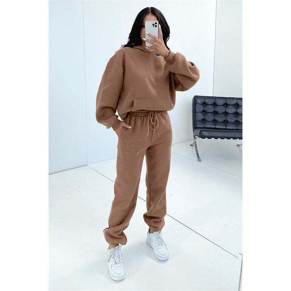 2024 Höst/Vinter Ny Europeisk och Amerikansk Enfärgad Långärmad Hoodie med Sammet, Dammode Casual Byxor Set Light gray L
