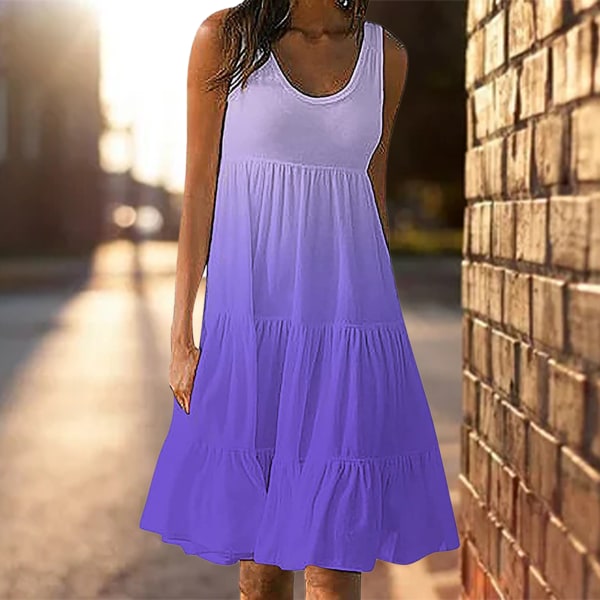 Sexig kort klänning för kvinnor Gradient Lösa veckade solklänningar för att gå på semester 2xl purple
