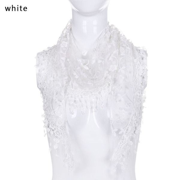 Chiffong Halsdukar Lång Sjal Broderi Blommor VIT