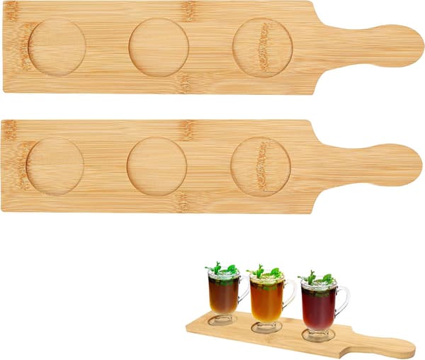 2 STK Flight Board til Smagning, 3 Slots Bambus Vinholder 5,5 CM Dia Base Serveringsdisplay Rack Paddle til Whisky, Øl, Drikkeglas