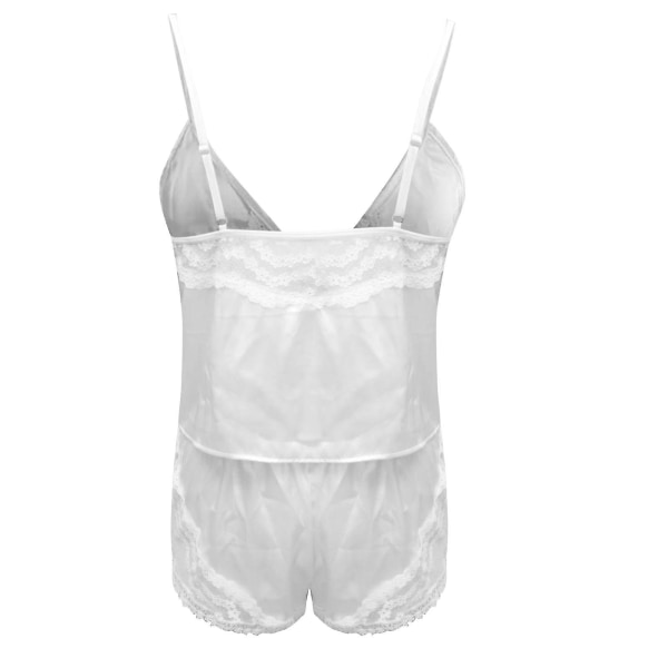 Satin Silk Pyjamas Dam Underkläder Underkläder Sovkläder Broderi Bandage fluga White L