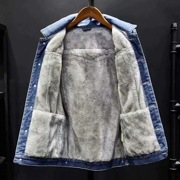 Vinterns plysch tjocka denimjacka för herrmode, mångsidig herrkläder, lös oversized varm arbetsjacka, trendig wathet XL