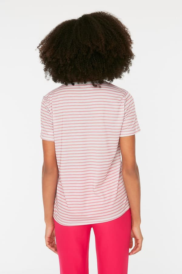 Trendyol T-shirt Randig Rund hals Standardärm Basic Beige XS
