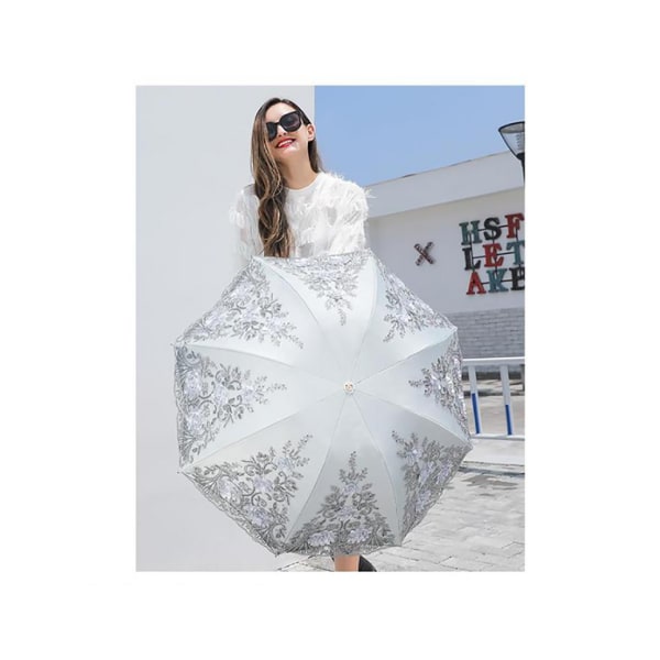 Damparasoll, broderat, med spets, anti-UV-skydd