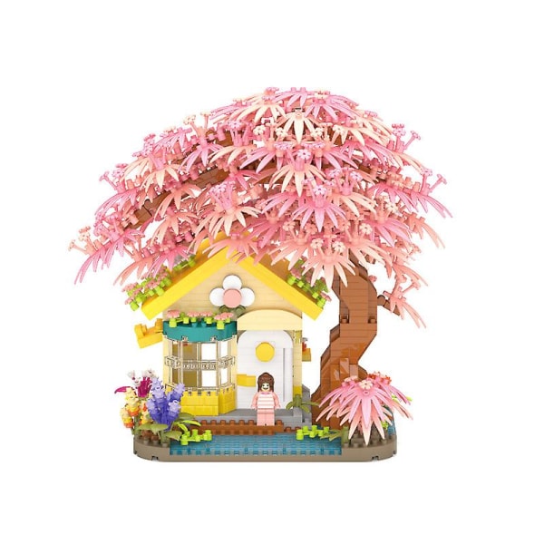 1500 st Cherry Bonsai Tree House Byggset Mini Cherry Blossom Bonsai Tree Kit Byggklossar, Mini Bricks Sakura Tree House, bra presentval för