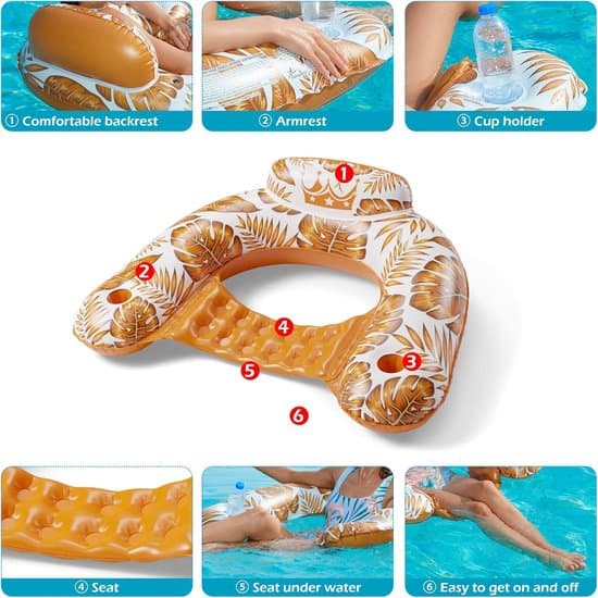 Oppustelige poolstole med kopholdere – Flydende liggestole til voksne – Pool, fest - 2 stk.