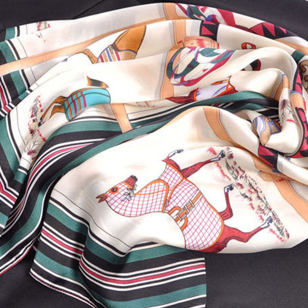 Silk Feel Scarf Print Scarf White