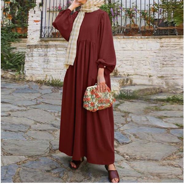 Sommarklänning för kvinnor Rundhalad Lantern Sleeve Looe Dre for Caual red s
