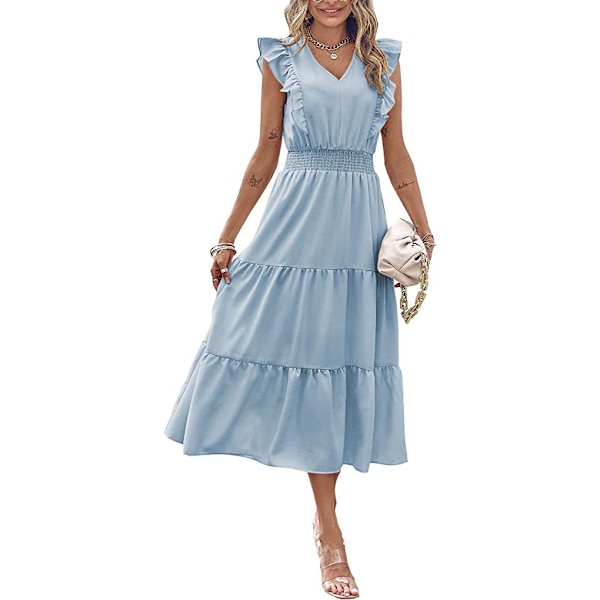 Kortärmade maxiklänningar för kvinnor light blue M