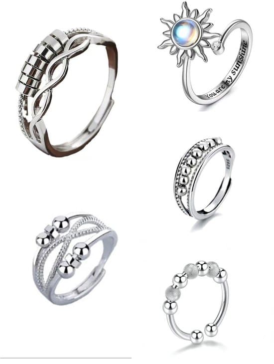 Fidget ring blomst - Angstring - Anti-stress - Anti-angst - Stressring - Fidget ring - Pakke med 5