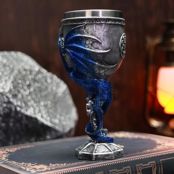 Dragebeger i rustfritt stål Dungeons and Dragon-gave til menn, 2 dl kalkvinbeger Kors Middelaldersk drikkekopp Gotisk D&D-beger Halloween B