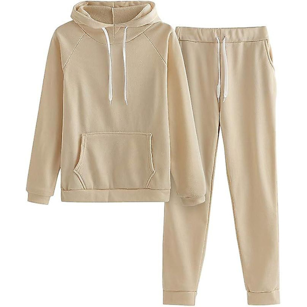 Mode Loungeset för kvinnor Modekläder 2-delad sweatsuit Långärmad tröja Långbyxor beige 2XL