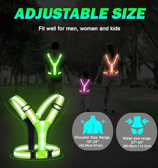 LED Refleksvest Løping, USB Oppladbar LED Lysvest