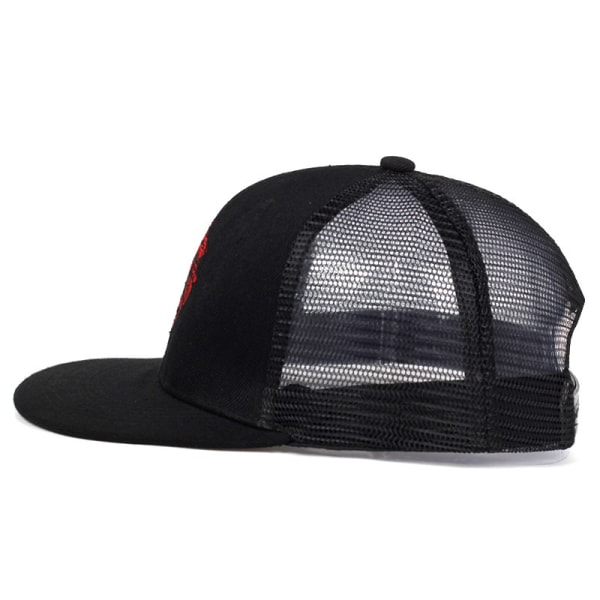 Hög kvalitet lejonansikte broderi cap Street hip hop trend Andas mesh hatt Mode nyans platt brättad hatt black