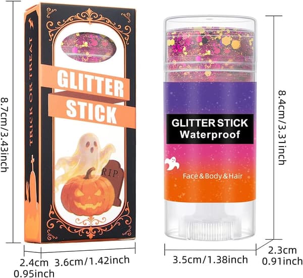 Halloween Krops-, Ansigts- og Hårglimmerstift - Lilla & Sort Chunky