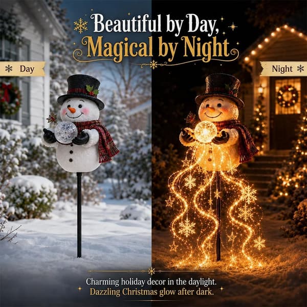 Snögubbe Magisk Fontän - Flödande Snöflinga LED Jul Trädgårdslampa, 2-pack