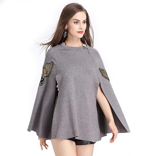 Vår Höst Broderi Pullover Wraps Sjalar Stickning Cape for Lady