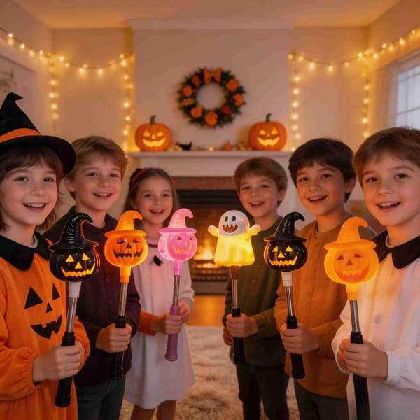 5 STK Halloween Glødende Lyspinde, Græskar Spøgelse LED Tryllestave, Glødepinde Festartikler til Børn, Nemme at Bruge Ferie Gløde Legetøj, 5 Farver
