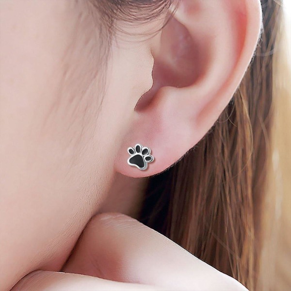 S925 Sterling Silver Valp Hund Katt Pet Print Stud örhängen