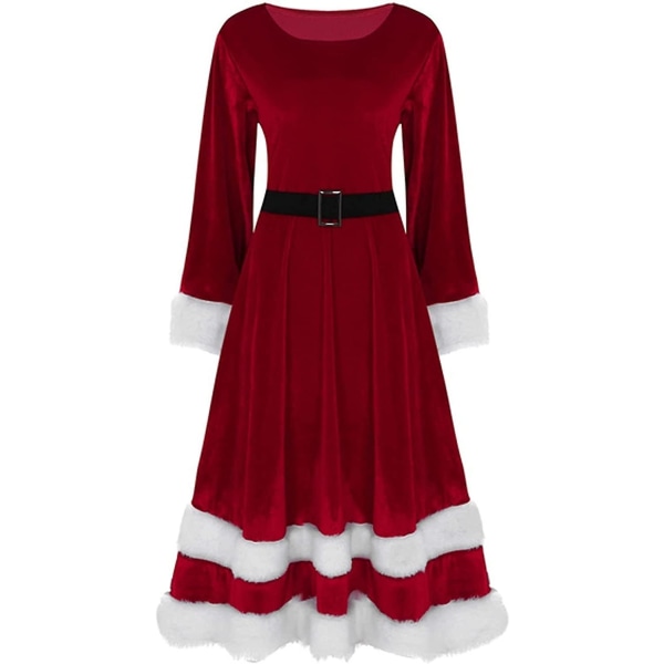 Fksesg Dam Vintage Klänning Vinter Jul Långärmad Patchwork Hood Party Dress H-red 4X-Large