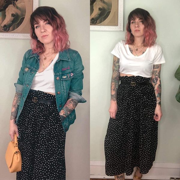 Dam med hög midja prickig plisserad kjol Midi Maxi Swing Kjol Black Medium