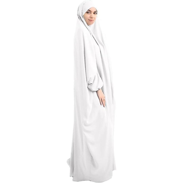 Kvinnor Muslim One-piece Lös cover lång klänning One-size Overall Hijab Thobe Hooded Dress white