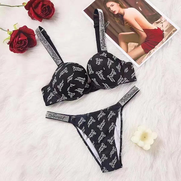 Sexy Lingerie Comfort Women Set Push Up Bra Victoria's Secret Lingerie Set Female Underwear Vetement Femme Black flower 75C