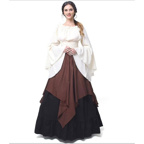 Romantic Medieval Renaissance Gothic Cosplay Retro Gown Dress brown S