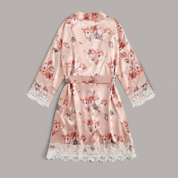 Satin Silk Pyjamas Dam Nattlinne Underkläder Robes Underkläder Sovkläder Sexig Pink XL