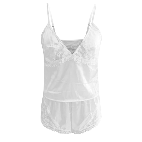 Satin Silk Pyjamas Dam Underkläder Underkläder Sovkläder Broderi Bandage fluga White L