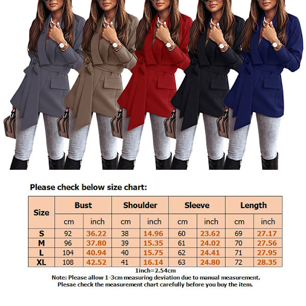 Kvinnor apel Blazer Coats ace Up O Work Slim Suits Jackor Red L