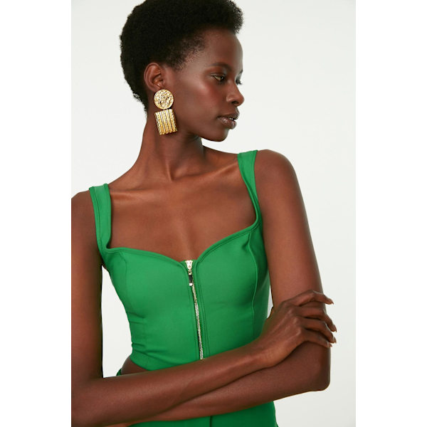 Trendyol Blus Enkel Sweetheart Standardärm Basic Green 34