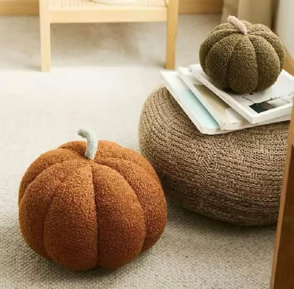 Græskarpude - Blød, udstoppet plysgræskar til Thanksgiving, Halloween og dekorationer - Sofapude (Brun)