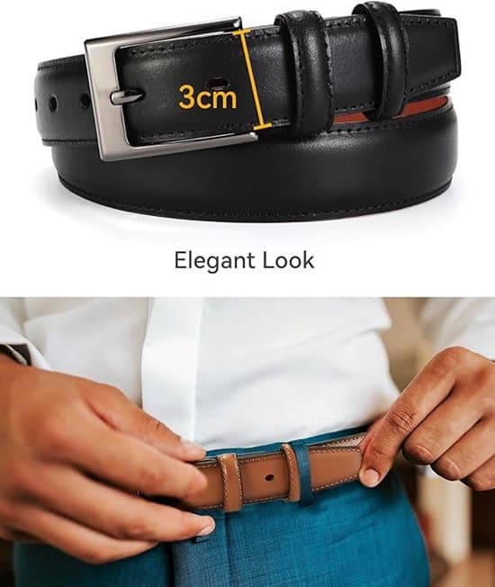 Herre læderbælte - 3 cm bredt - Business og formelt design - Perfekt til jakkesæt og sko - 1 stk. - Længde 115 cm Velegnet til kvinder