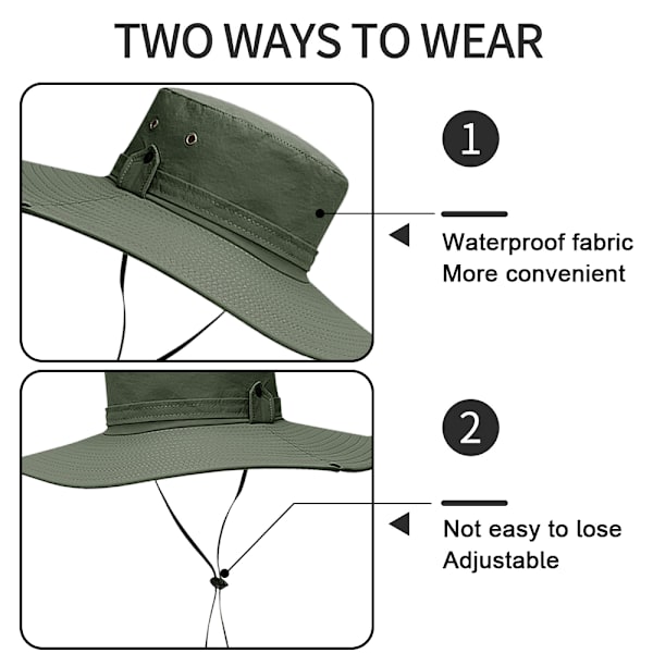 Solhattar med UV-skydd, vandringssafari med bred brättad cap ArmyGreen