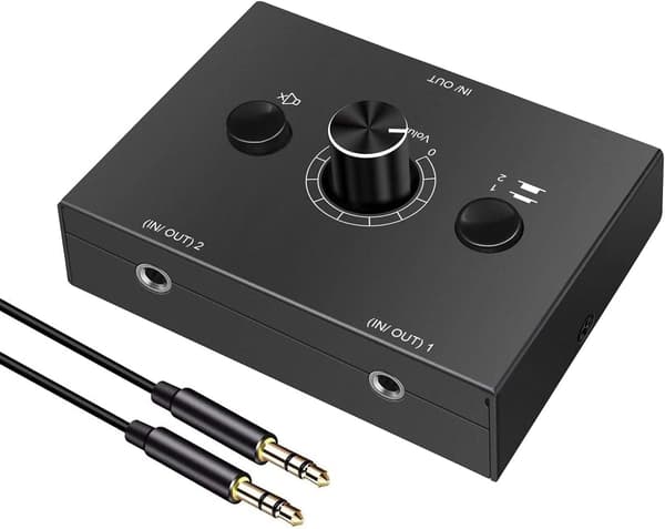3,5 mm stereo lydkontakt lydskifter passiv højttaler hovedtelefon manuel vælger splitterboks lyddeling