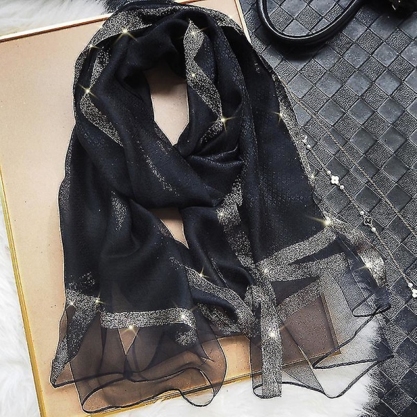 Tunn sjal Sidenscarf Lång damscarf för kvinnor Mode Utländsk S Svart