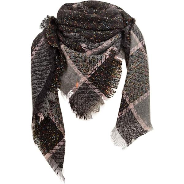 Kvinnor Höst Vinter Scarf Klassisk tofs Rutig Scarf Varm Mjuk Chunky Stor filt Wrap Sjal Scarves Circle Scarf (svart)